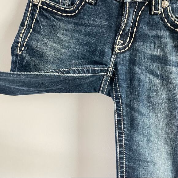 Miss Me | Womens Dark Wash Boot Jeans Blue Denim Thick Stitch Embellished JP5014 - Picture 5 of 13